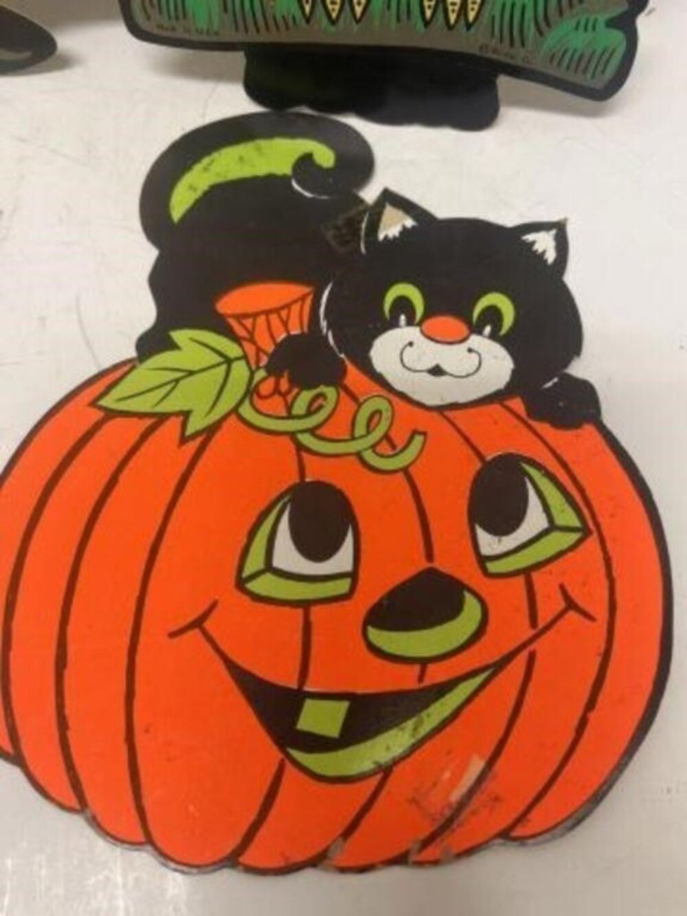 Vintage Beistle Die Cut Halloween Decorations Set of Four Witch Owl Cat Pumpkin - Picture 6 of 8